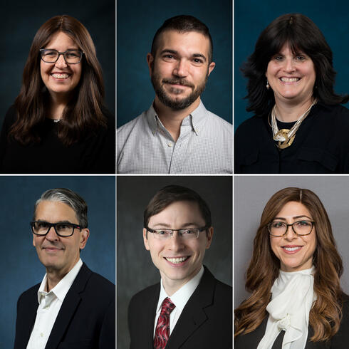A composite of the six faculty portraits